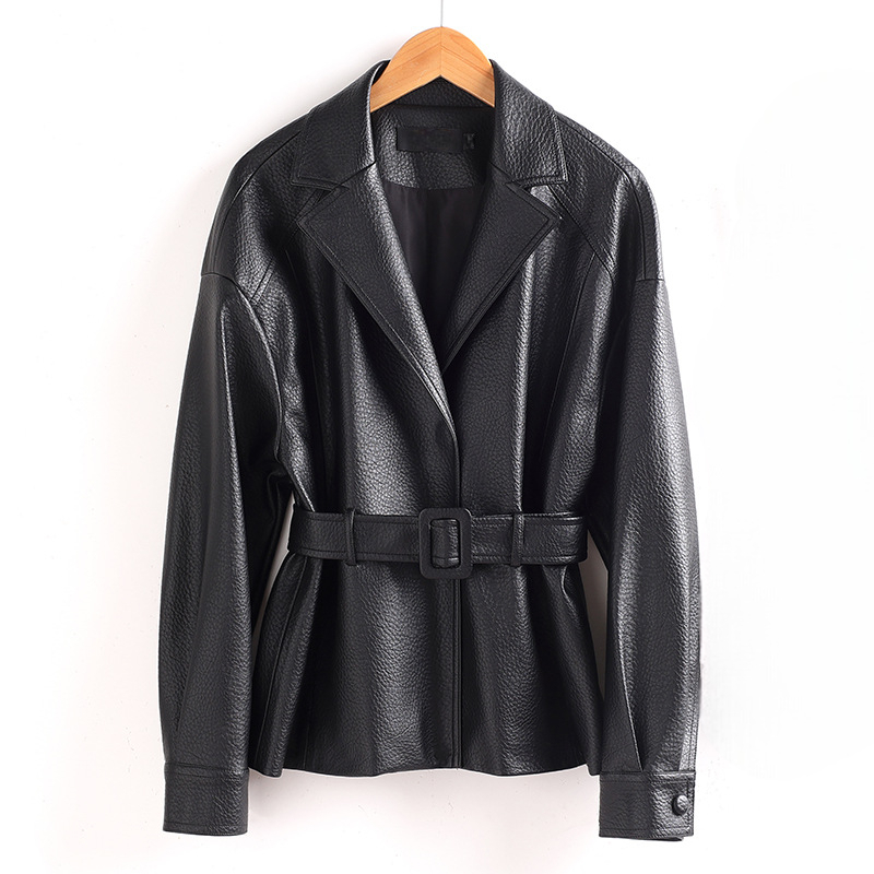 Bea Women's Retro Belted Sheepskin Leather Jacket – Stylish Outerwear