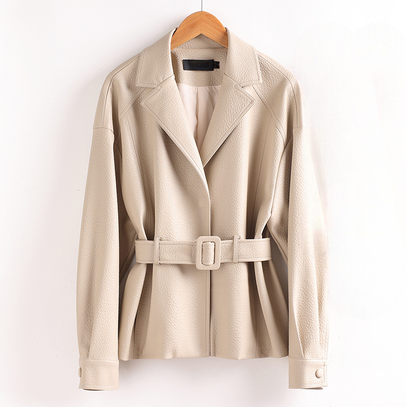 Bea Women's Retro Belted Sheepskin Leather Jacket – Stylish Outerwear