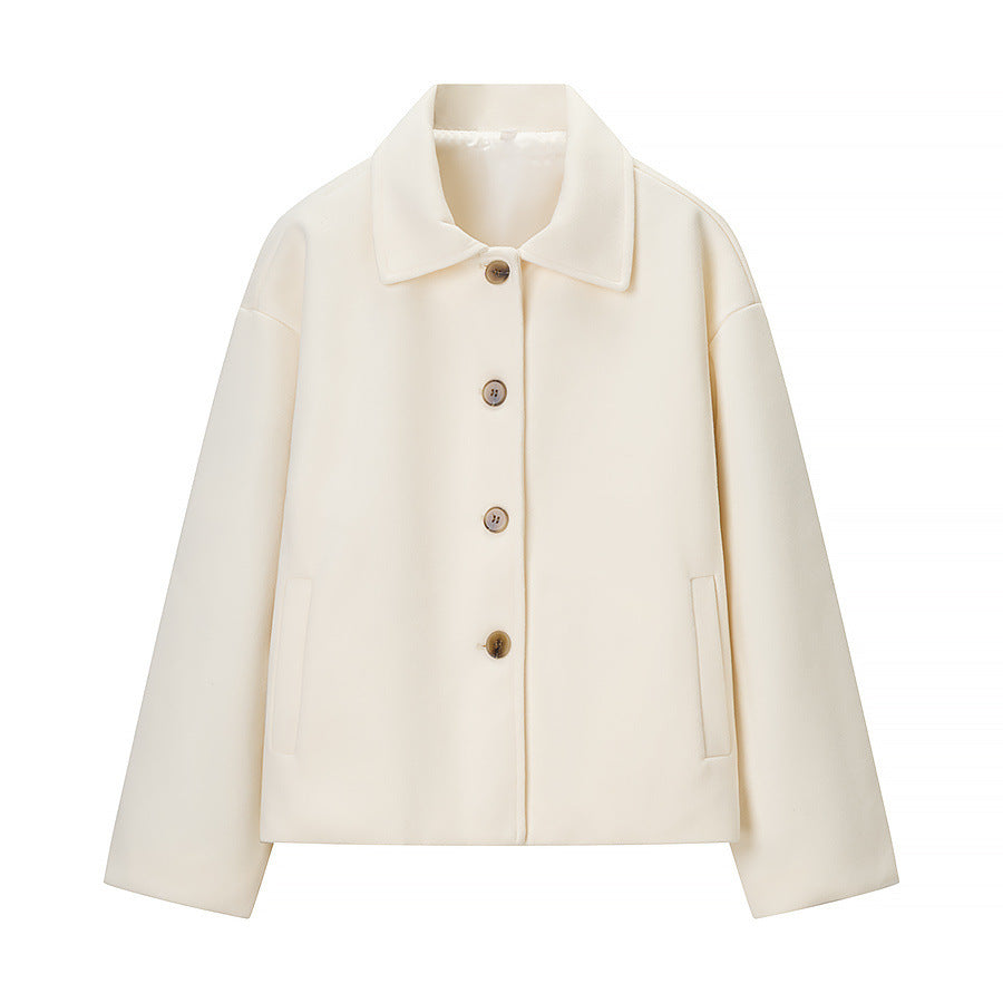 Adelina Wool Cropped Jacket – Button-Front Collared Structured Outerwear