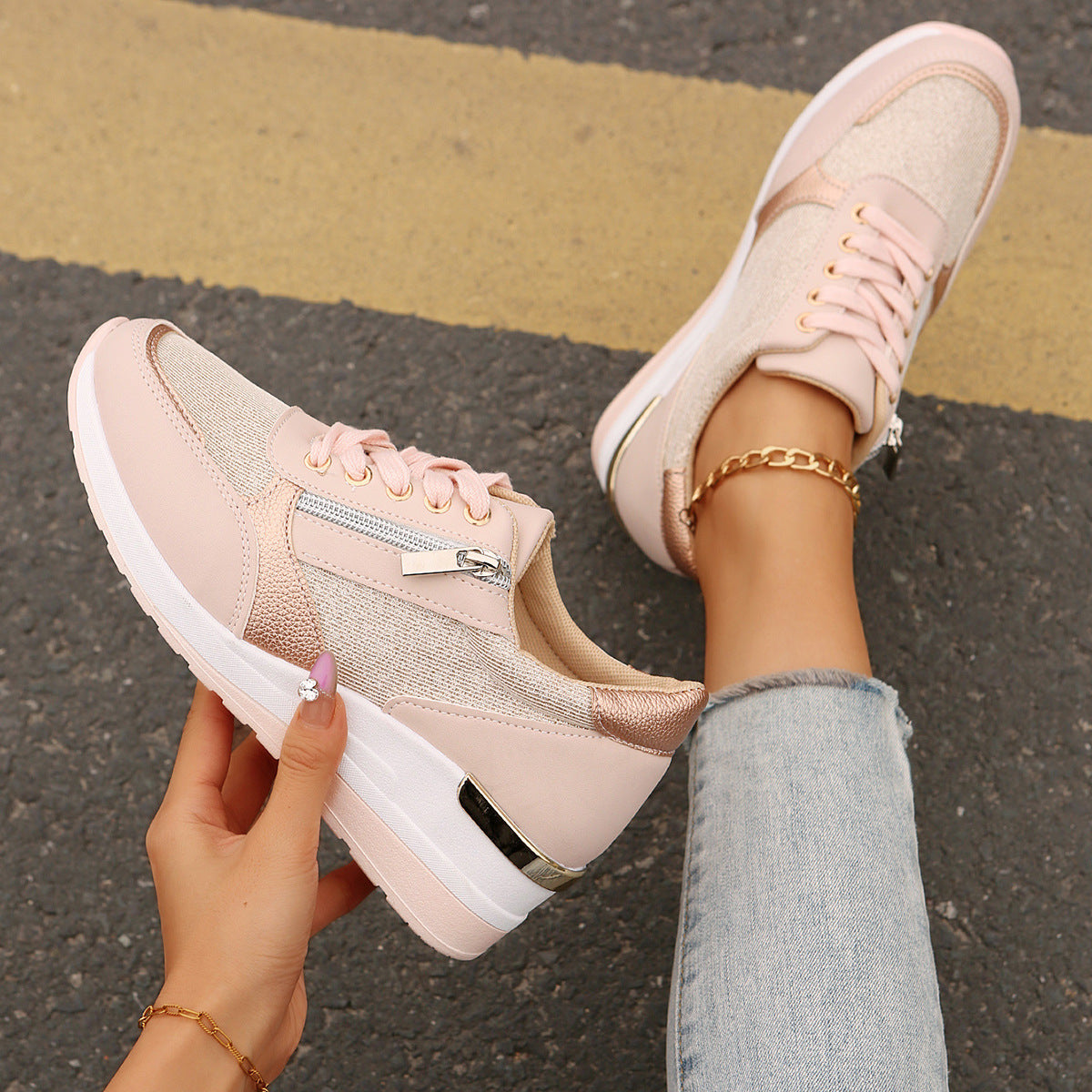 Arlyn Lightweight Wedge Sneakers – Breathable Cushioned Comfort Casual Shoes