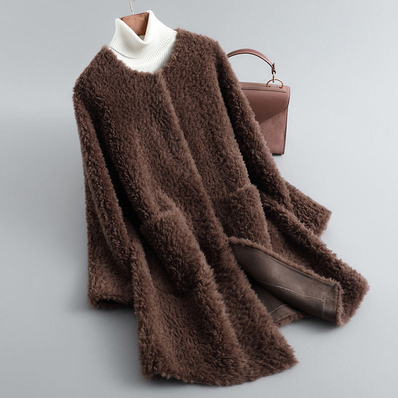 Anely Women's Longline Sherpa Fleece Shearling Coat