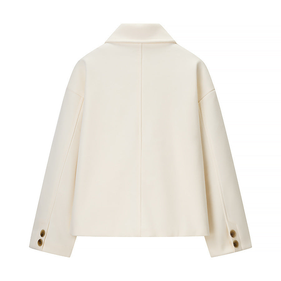 Adelina Wool Cropped Jacket – Button-Front Collared Structured Outerwear