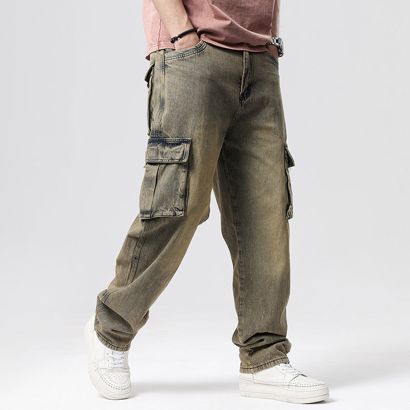 Griffin Men's Relaxed Fit Cargo Pants – Faded Denim Trousers with Utility Pockets