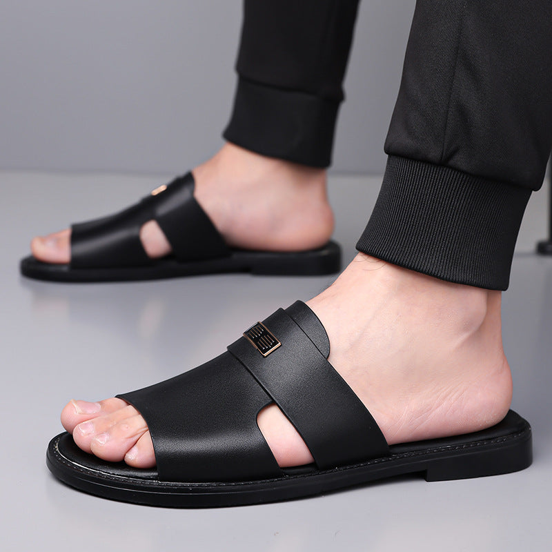 Ravello Genuine Leather Slide Sandals – Hand-Stitched Cushioned Summer Sandal