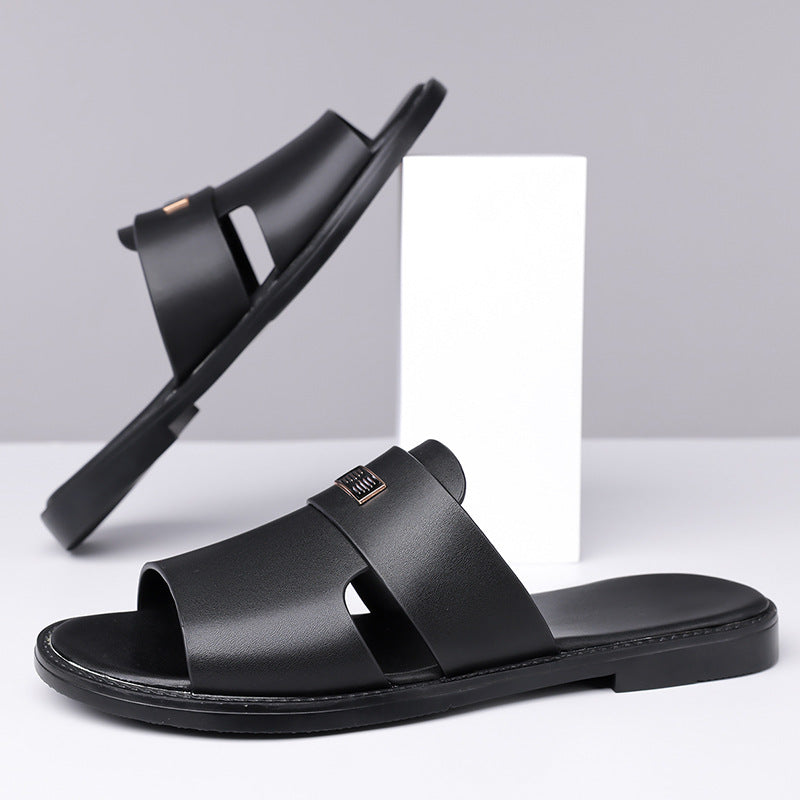 Ravello Genuine Leather Slide Sandals – Hand-Stitched Cushioned Summer Sandal