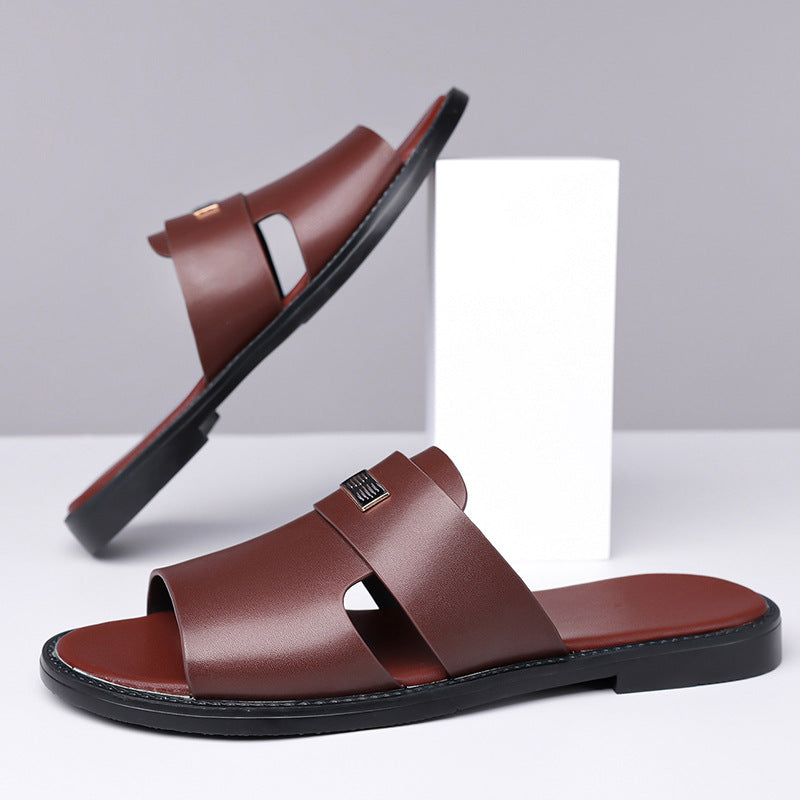 Ravello Genuine Leather Slide Sandals – Hand-Stitched Cushioned Summer Sandal