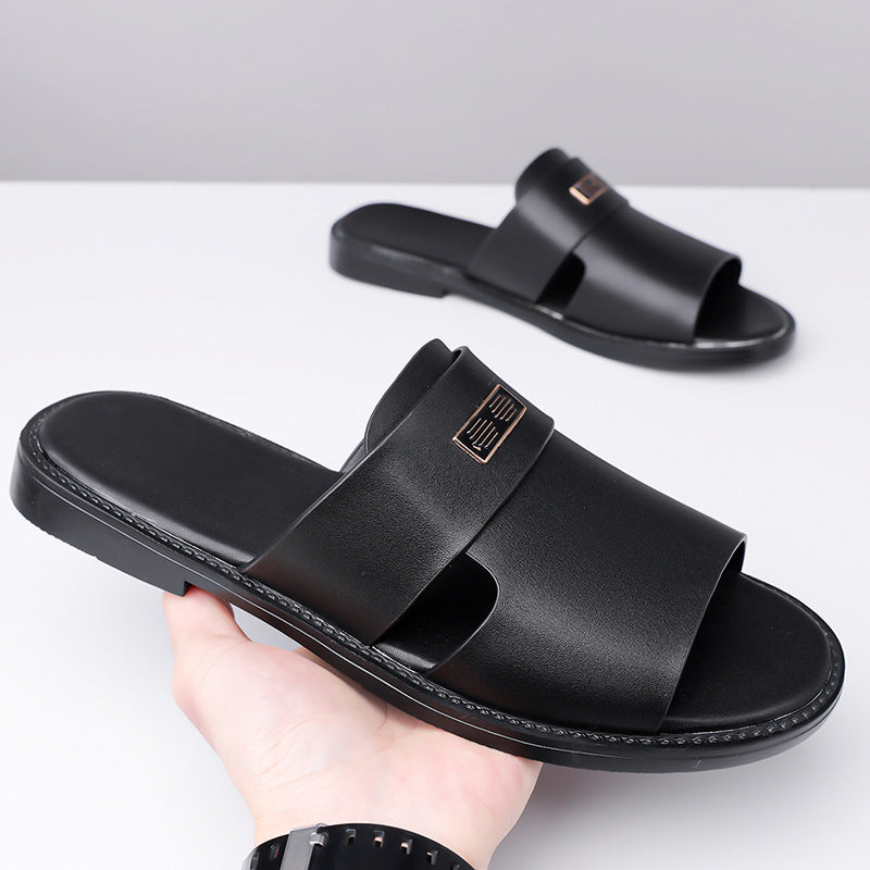 Ravello Genuine Leather Slide Sandals – Hand-Stitched Cushioned Summer Sandal