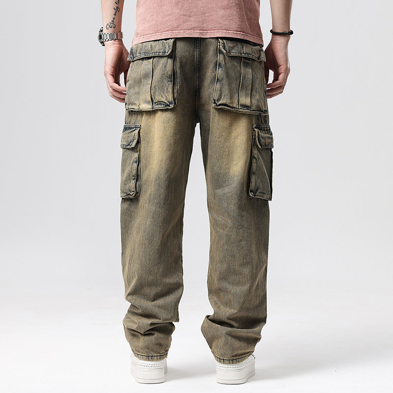 Griffin Men's Relaxed Fit Cargo Pants – Faded Denim Trousers with Utility Pockets