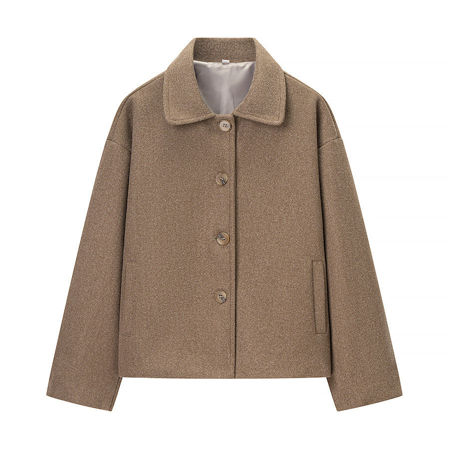 Adelina Wool Cropped Jacket – Button-Front Collared Structured Outerwear