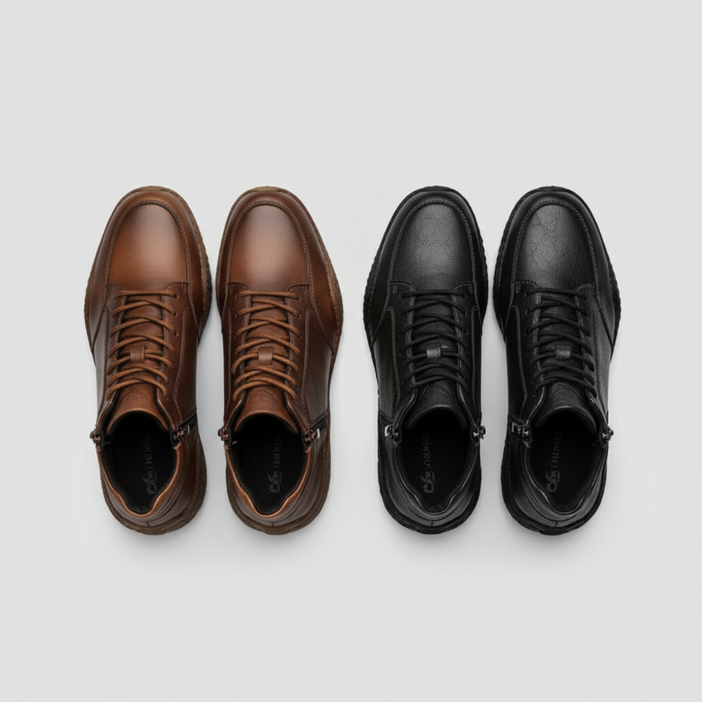 Dantelo Men's Full-Grain Leather Ankle Boots – Zip-Up Design for All-Day Comfort