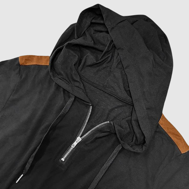 Eduard Men's Lightweight Patchwork Quarter-Zip Streetwear Hoodie