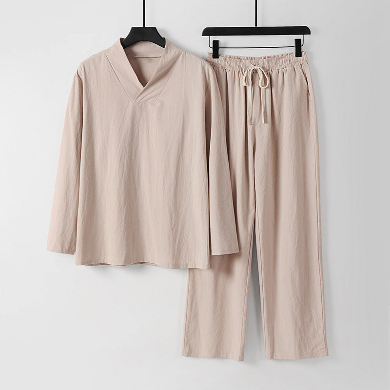Giancarlo Cotton Co-ord Set – V-Neck Lounge Top & Drawstring Pants for Warm-Weather Comfort