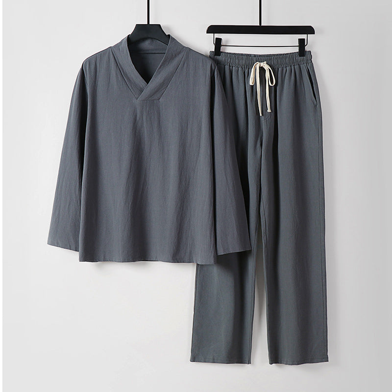 Giancarlo Cotton Co-ord Set – V-Neck Lounge Top & Drawstring Pants for Warm-Weather Comfort