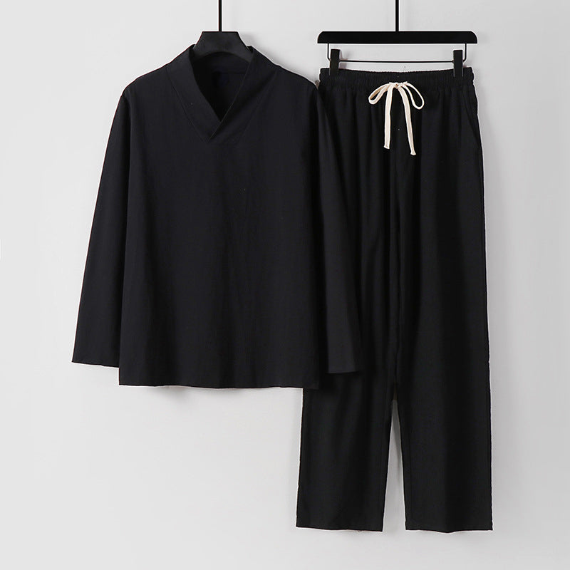 Giancarlo Cotton Co-ord Set – V-Neck Lounge Top & Drawstring Pants for Warm-Weather Comfort