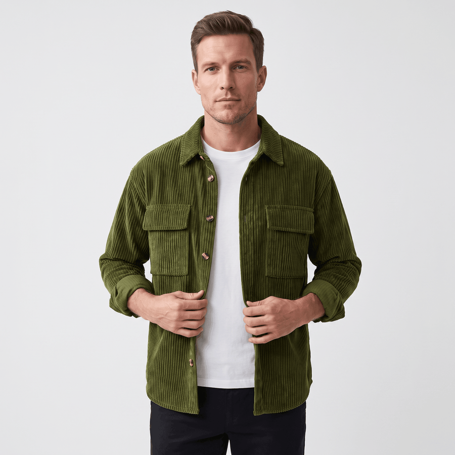 Roger Wide Wale Corduroy Shirt – Relaxed Fit Button-Up Flap Chest Pocket Long Sleeve Layering Top