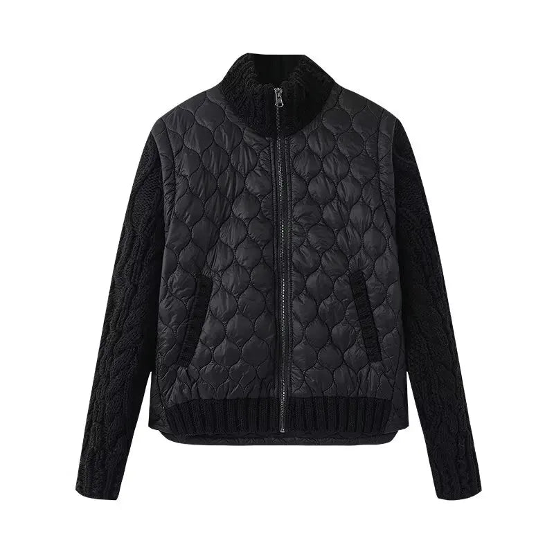 Anne Women's Quilted Jacket – Textured Knit Sleeves with Zip-Up Closure