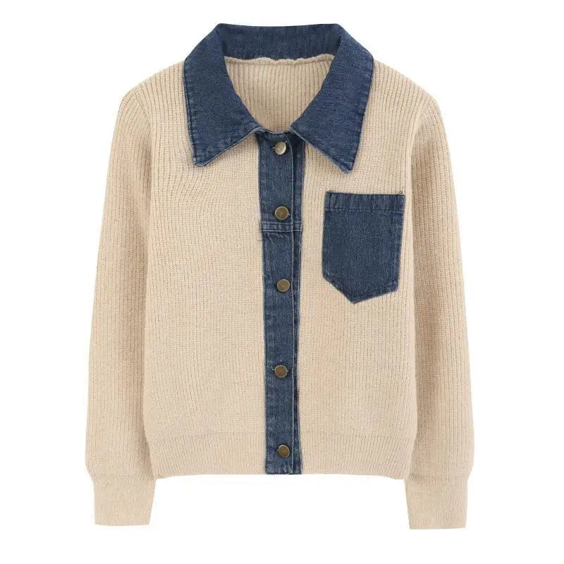 Erin Women's Knit Pullover Sweater with Denim Trim