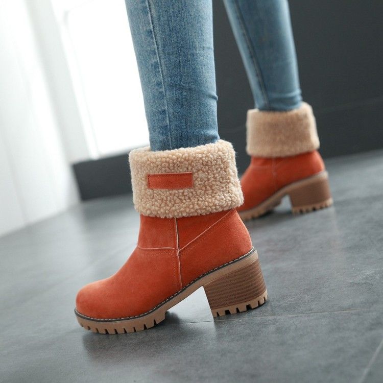 Avery Women's Suede Ankle Boots – Cozy Fur-Lined Block Heel