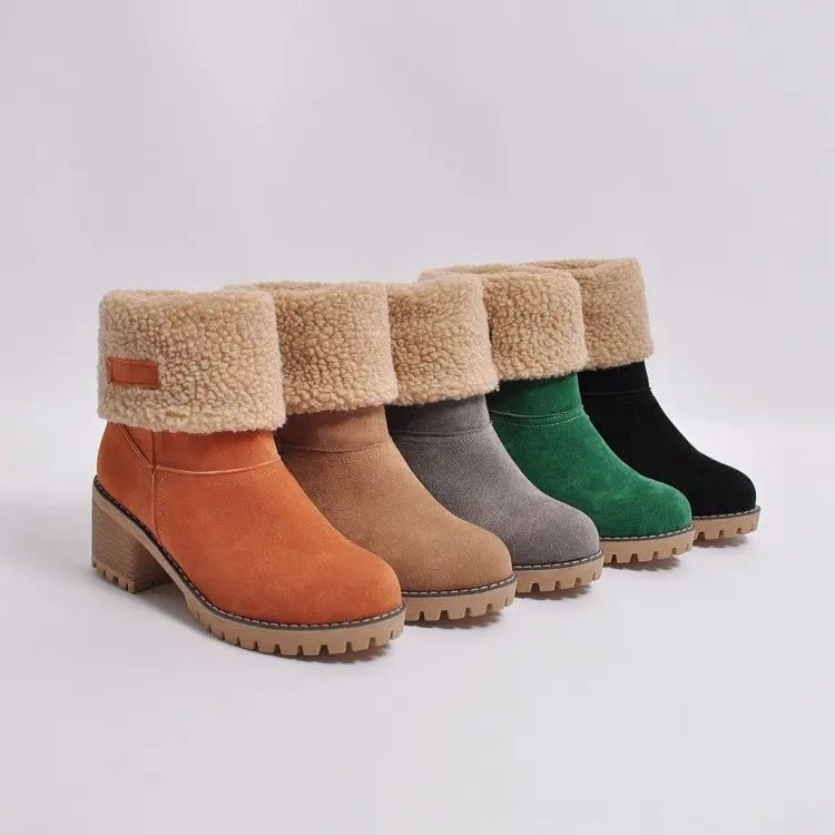 Avery Women's Suede Ankle Boots – Cozy Fur-Lined Block Heel