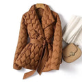 Freya Women's Water-Resistant Quilted Coat with Belt – Diamond Stitch Wrap Design