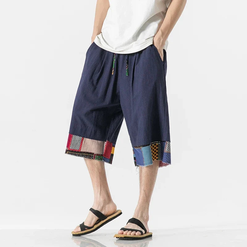 Jacques Cotton Linen Patchwork Drawstring Shorts – Lightweight Relaxed Summer Fit