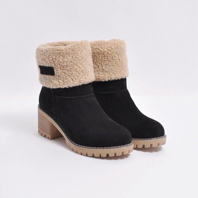 Avery Women's Suede Ankle Boots – Cozy Fur-Lined Block Heel