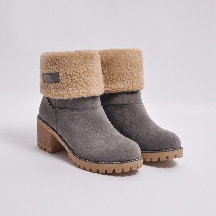 Avery Women's Suede Ankle Boots – Cozy Fur-Lined Block Heel