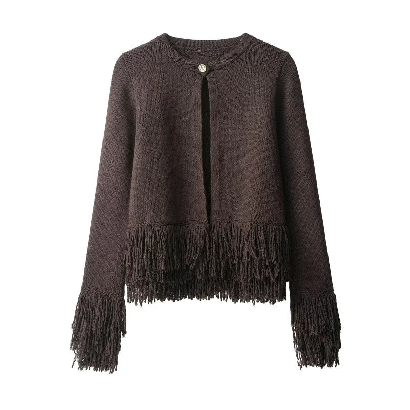 Carina Women's Fringe Style Knit Cardigan – Structured Silhouette