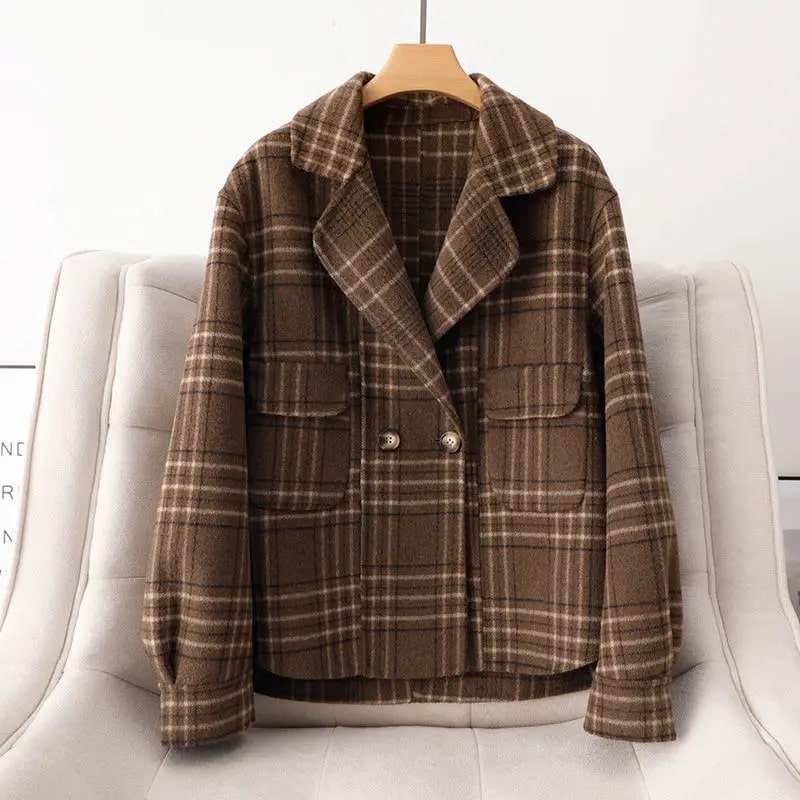 Heaven Women's Cropped Plaid Wool Jacket – Double-Sided Design
