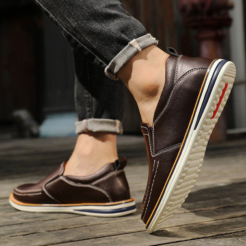 Elias Men's Genuine Leather Slip-On Loafers with Cushioned Comfort