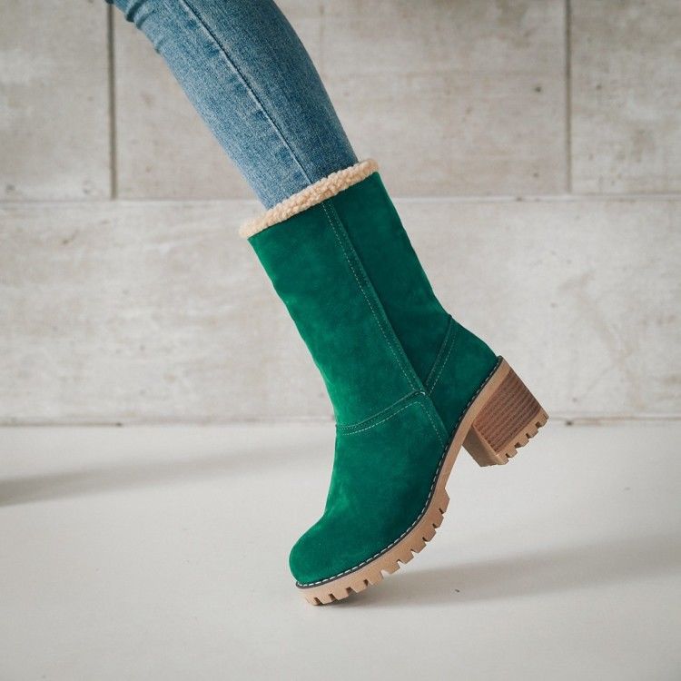 Avery Women's Suede Ankle Boots – Cozy Fur-Lined Block Heel