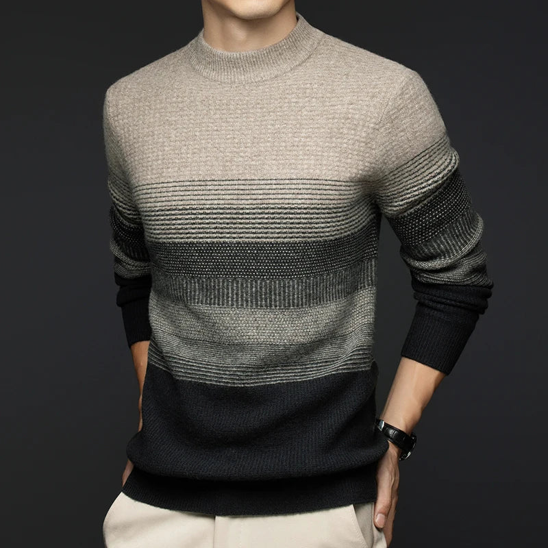 Aspen Men's Pure Wool Sweater – Gradient Stripe Pattern