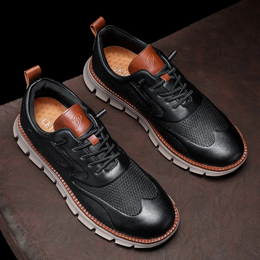 Carter Men's Leather Sneakers – No-Tie Cushioned Everyday Comfort Shoes