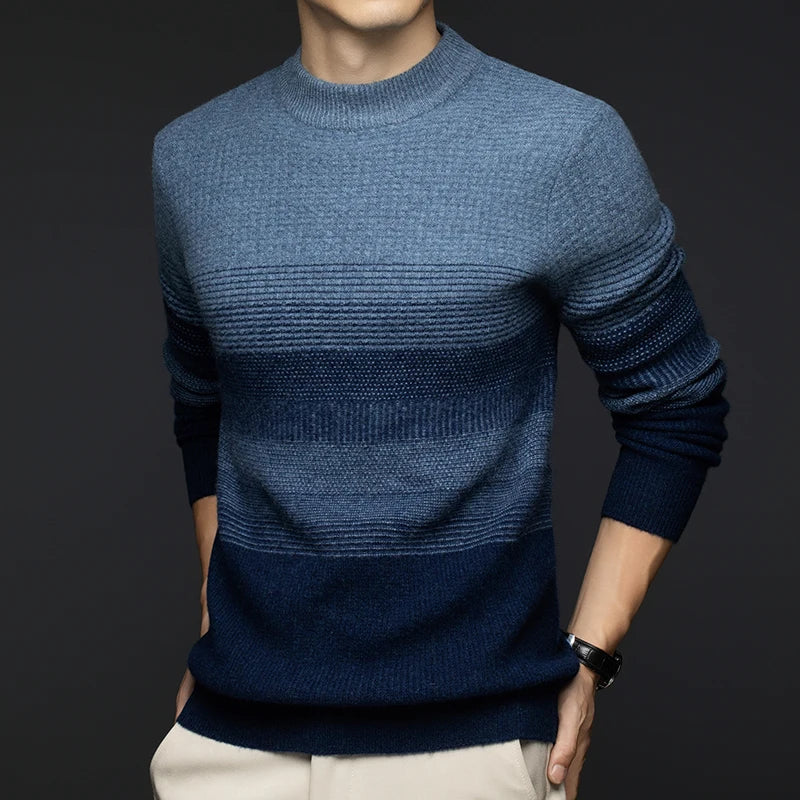 Aspen Men's Pure Wool Sweater – Gradient Stripe Pattern