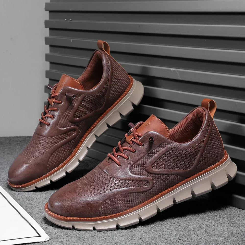 Carter Men's Leather Sneakers – No-Tie Cushioned Everyday Comfort Shoes