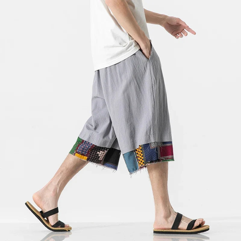 Jacques Cotton Linen Patchwork Drawstring Shorts – Lightweight Relaxed Summer Fit