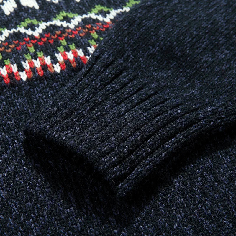 Cris Men's Wool-Blend Quarter-Zip Christmas Sweater with Festive Pattern