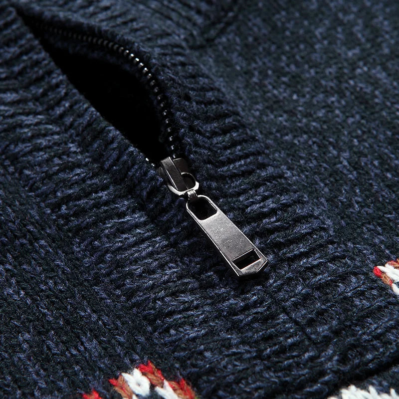 Cris Men's Wool-Blend Quarter-Zip Christmas Sweater with Festive Pattern