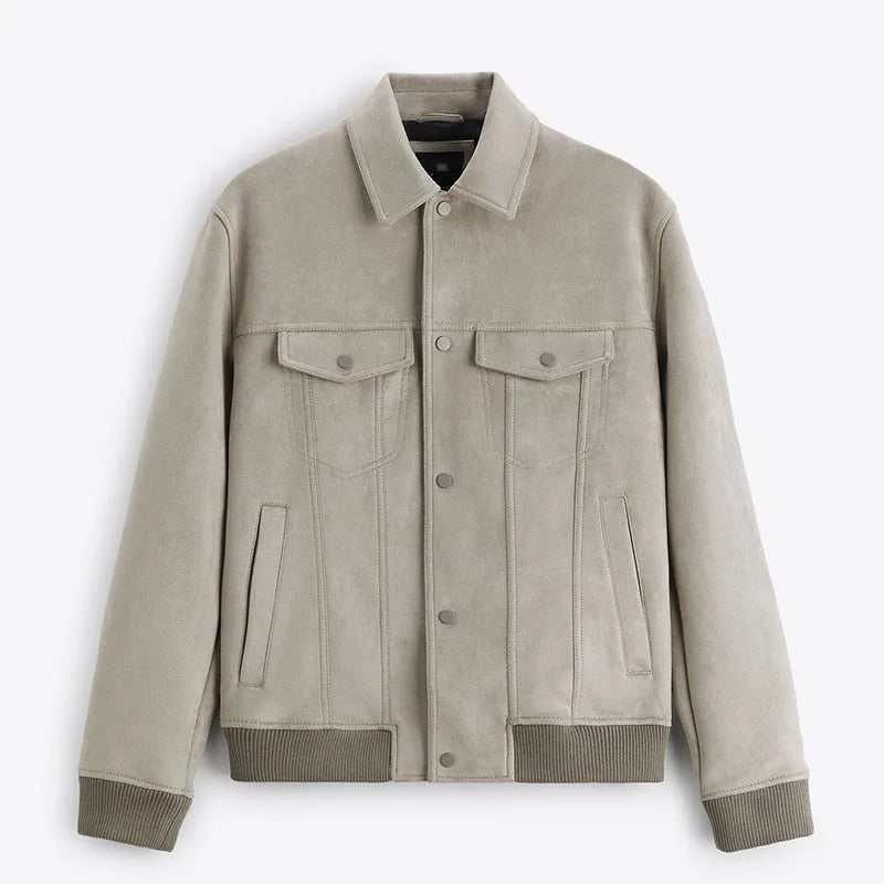 Sandro Suede Trucker Jacket – Snap-Button Ribbed Structured Outerwear