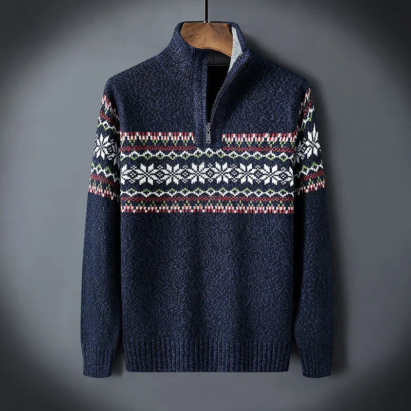 Cris Men's Wool-Blend Quarter-Zip Christmas Sweater with Festive Pattern