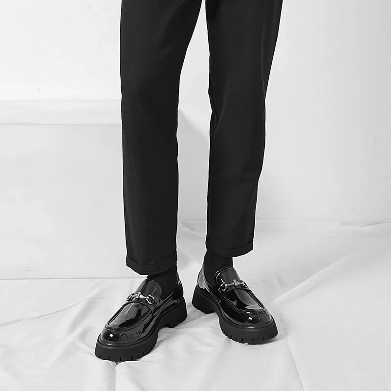 Valentino Leather Thick Sole Slip-On Loafers – Metal Detail Smart Dress Shoes