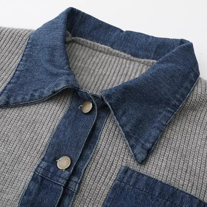 Erin Women's Knit Pullover Sweater with Denim Trim