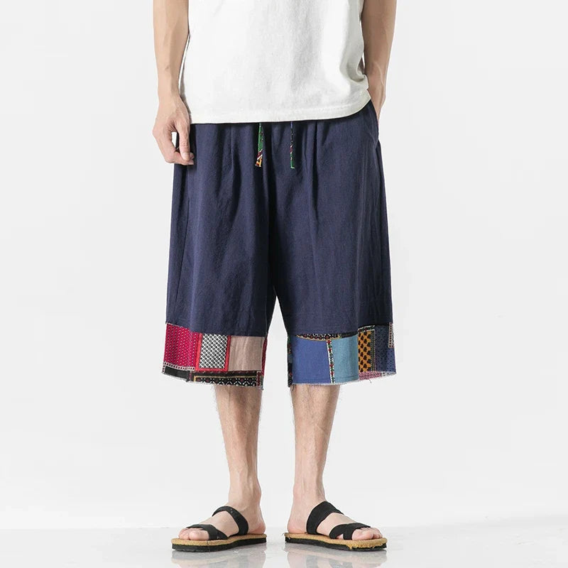 Jacques Cotton Linen Patchwork Drawstring Shorts – Lightweight Relaxed Summer Fit