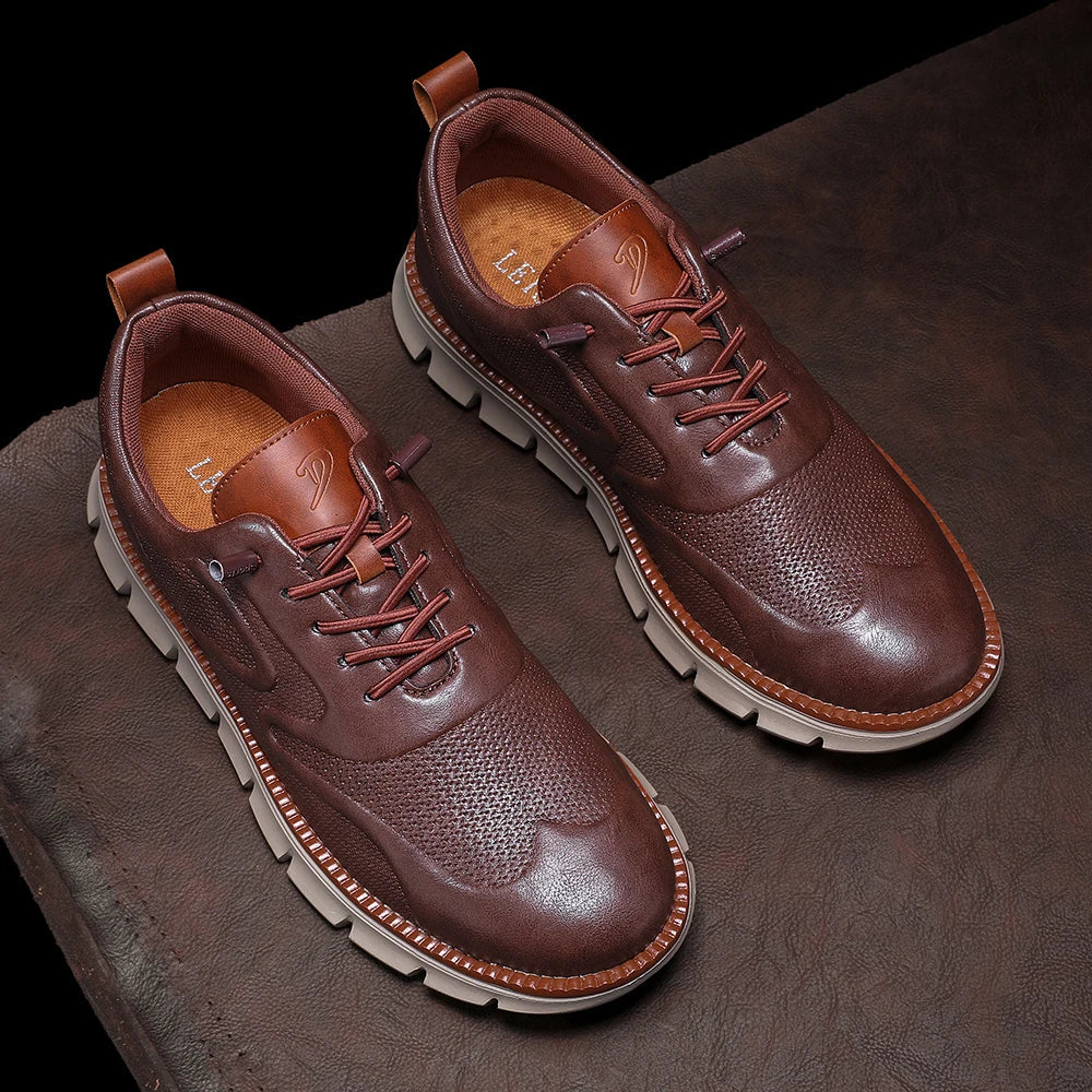 Carter Men's Leather Sneakers – No-Tie Cushioned Everyday Comfort Shoes
