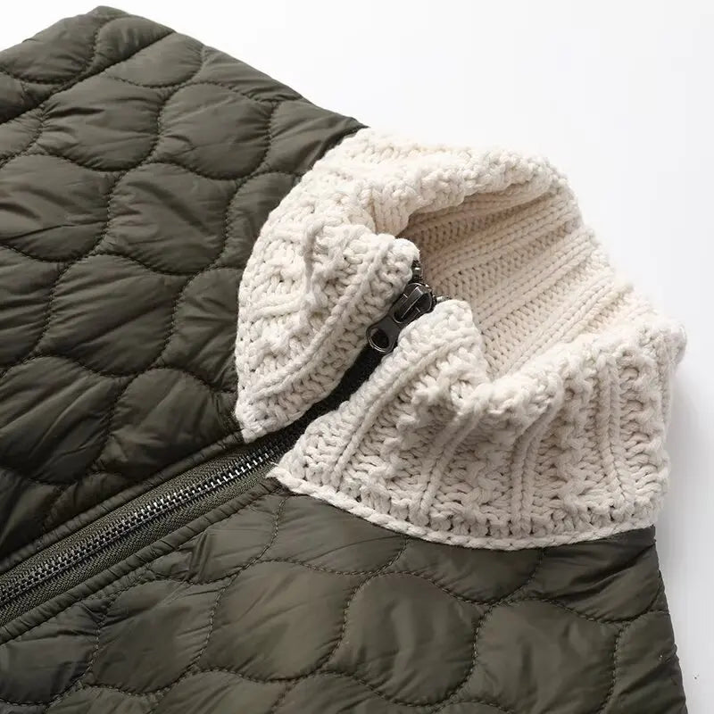Anne Women's Quilted Jacket – Textured Knit Sleeves with Zip-Up Closure
