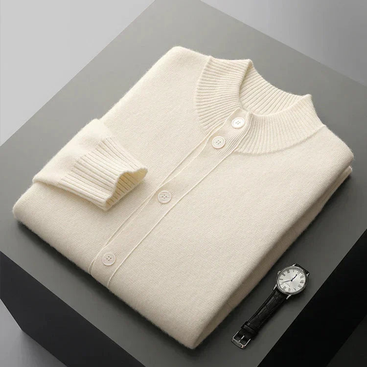Daris Men's Tailored Cashmere Cardigan with Structured Collar and Button-Up Design