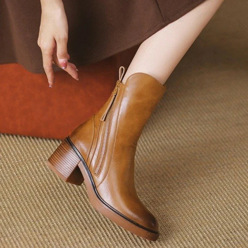 Selene Genuine Leather Ankle Boots – Low Heel Stability Cushioned Comfort