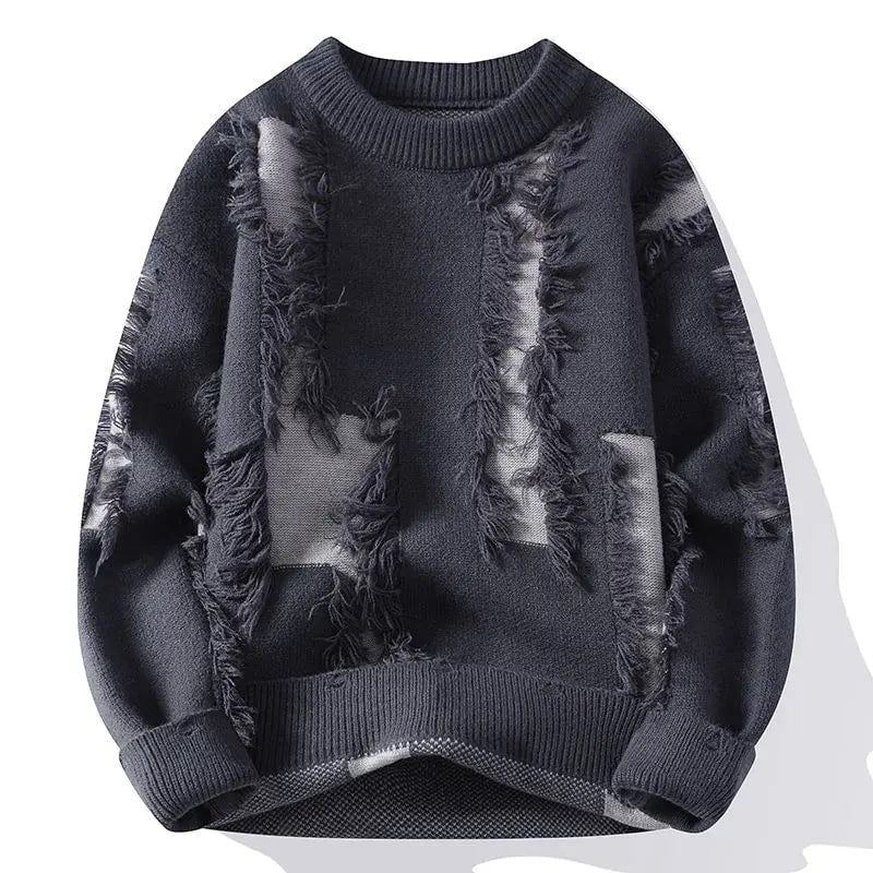 Aiden Men's Distressed Sweater – Textured Knit Pullover with Bold Frayed Accents