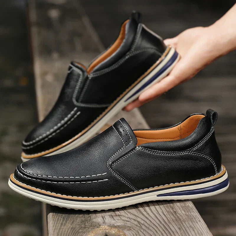 Elias Men's Genuine Leather Slip-On Loafers with Cushioned Comfort