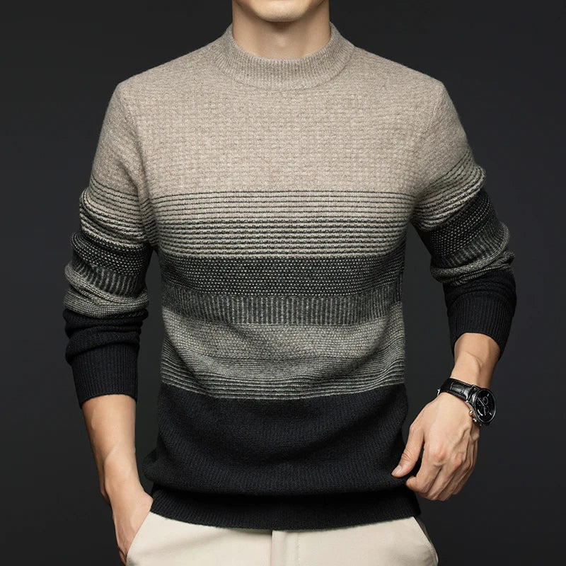 Aspen Men's Pure Wool Sweater – Gradient Stripe Pattern